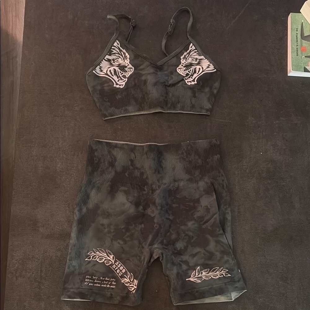 Darc Sport Green Stone Marble Shorts and Sports Bra Set